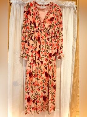 Pink Floral Ruffle-Trim Maxi Dress